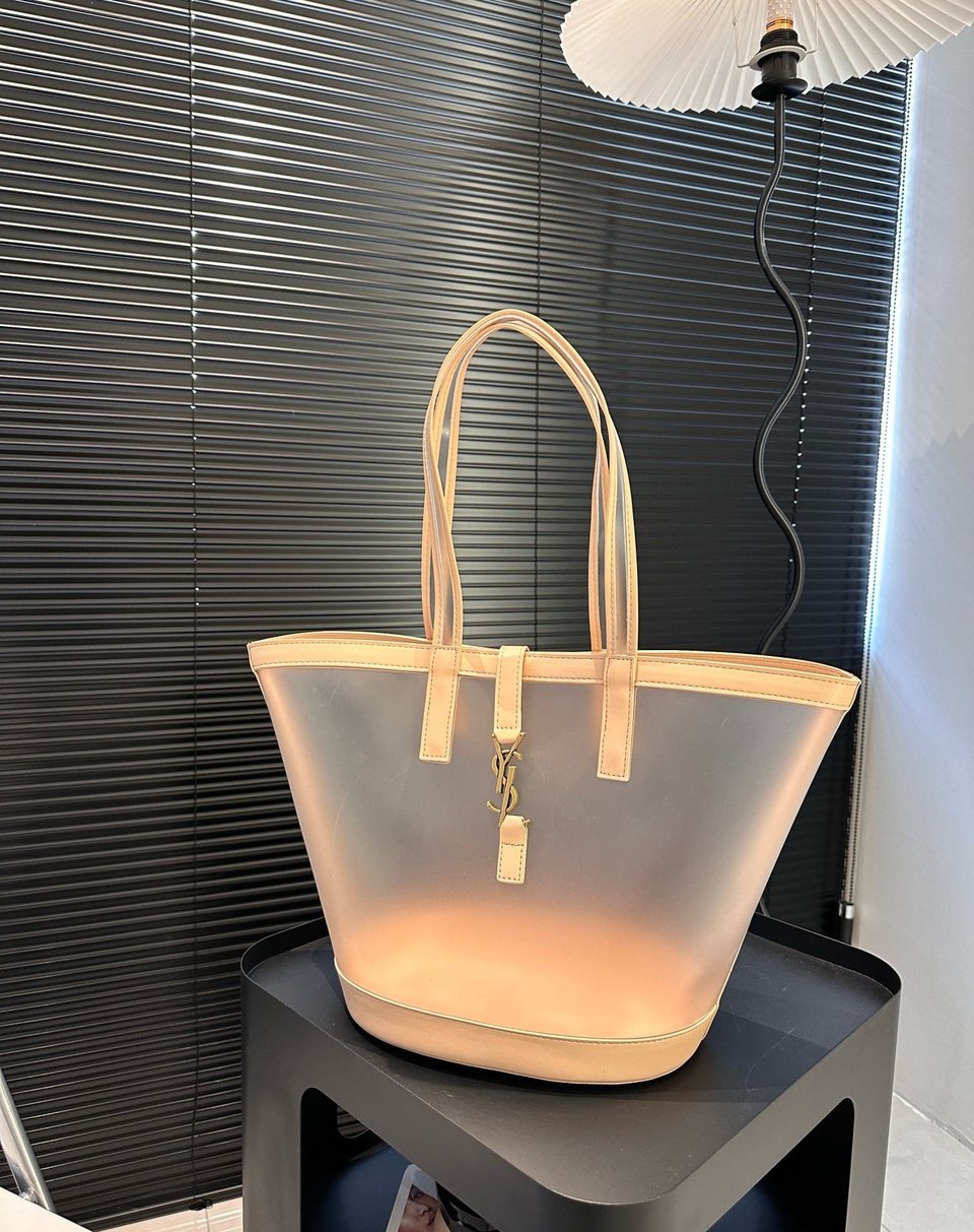Saint Laurent Panier Medium In Vinyl And Vegetable Tanned Leather Brown 28 Cm view 4