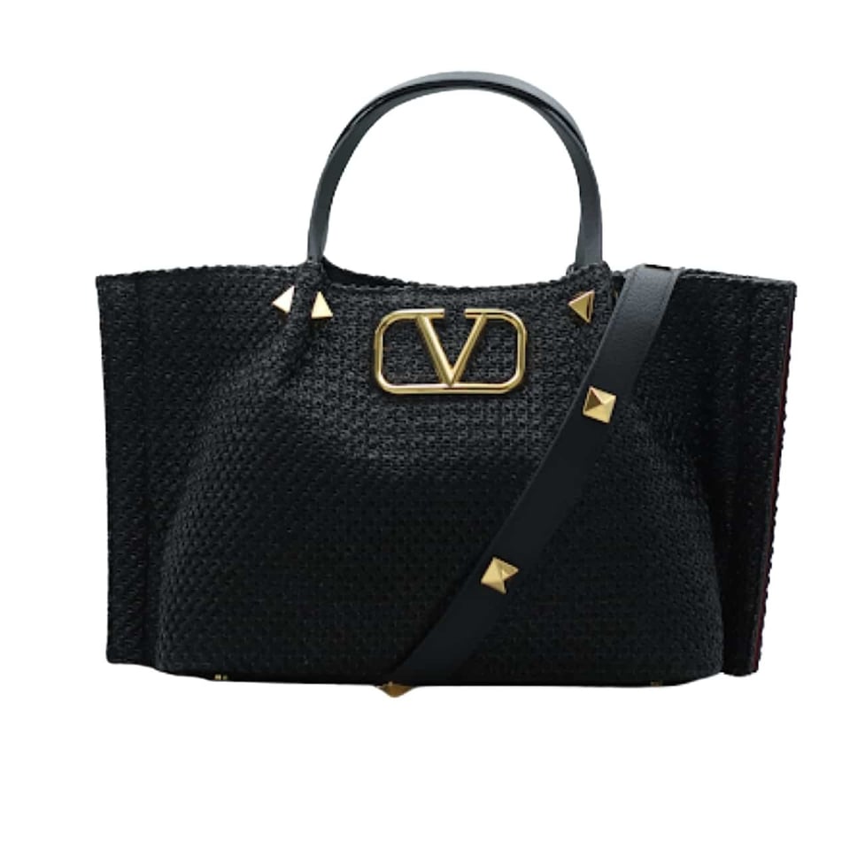 Valentino Garavani Medium Straw Summer Tote Black 35Cm view 2