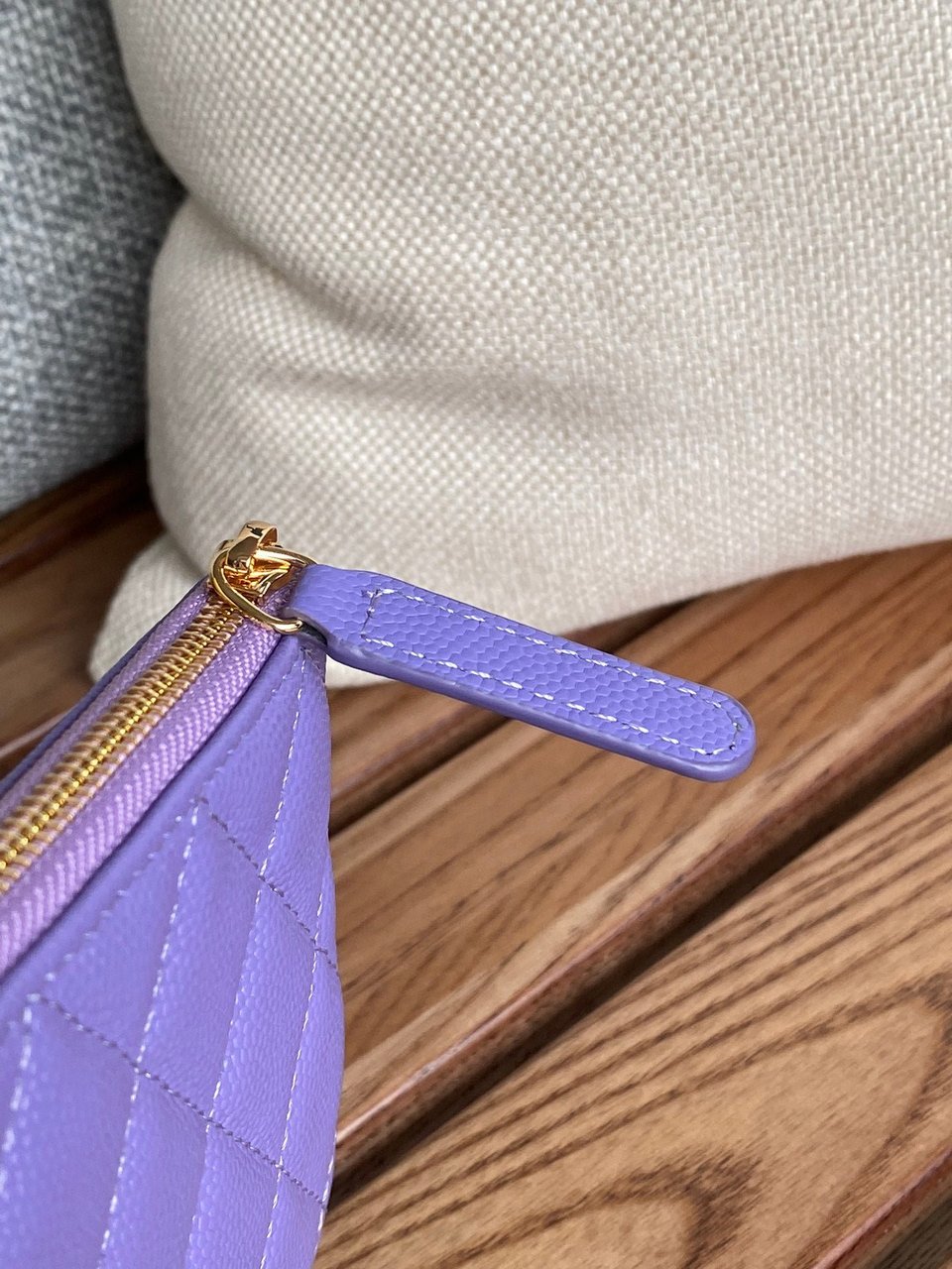 Chanel Zipped Wallet 15 Purple Caviar Gold Hardware view 5