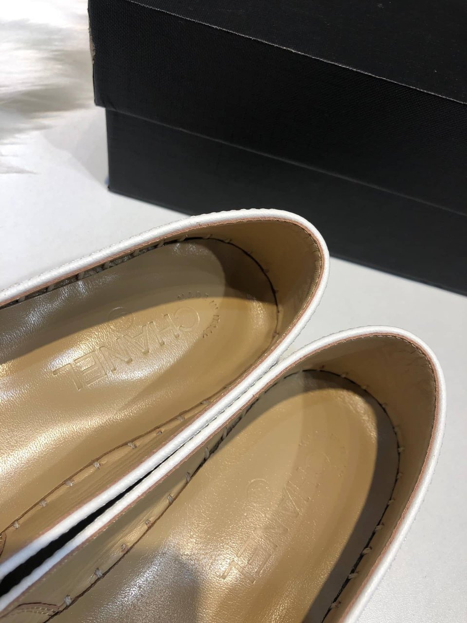 Chanel Embroidered Espadrille Leather Cap Toe Flats White view 4