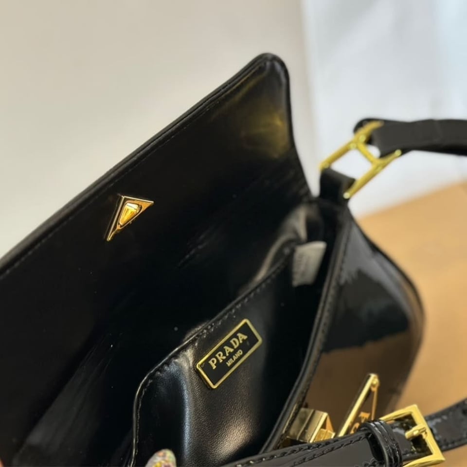 Prada Cleo Bag In Brushed Leather With Triangle Logo Black 24Cm view 4