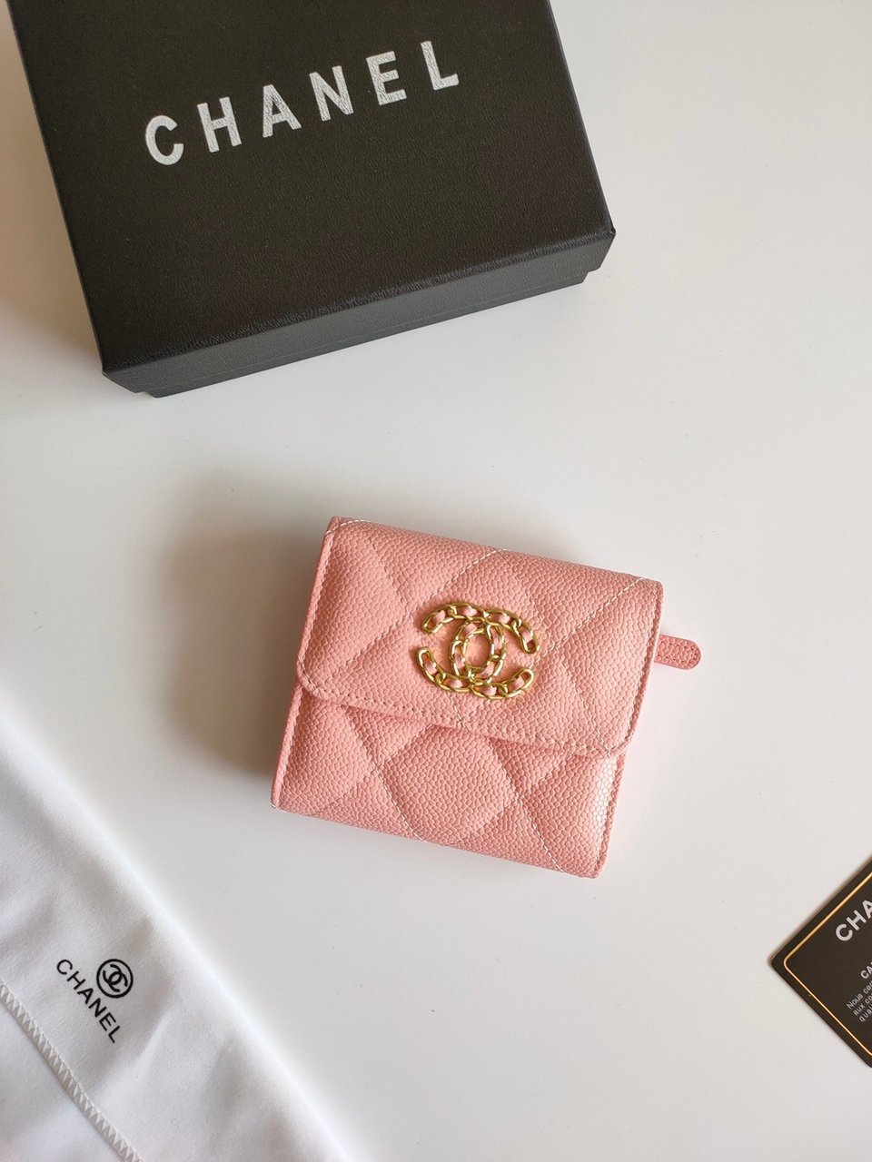 Chanel Square Purse 12 Peach Grained Calfskin Gold Icon view 3