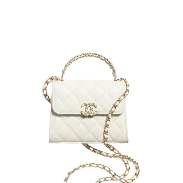 Chanel Top Handle Clutch With Chain In Caviar White 15Cm/5in view 2