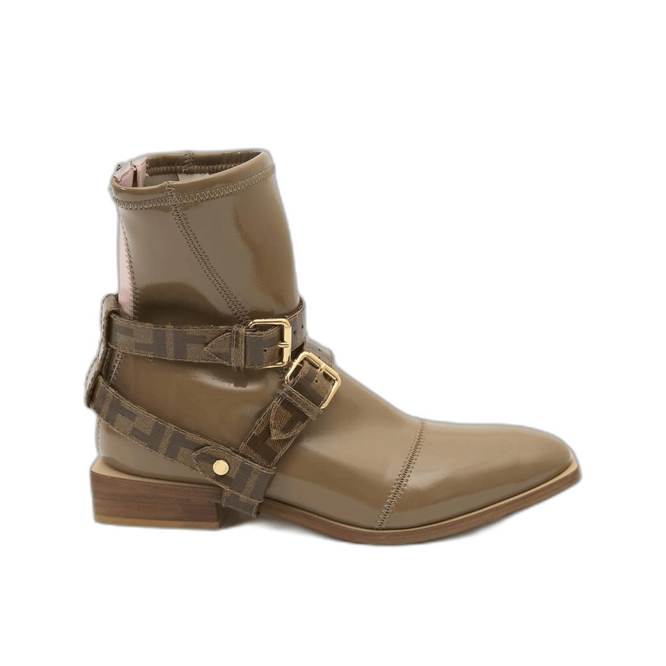 Fendi Buckle Patent Neoprenefendi Short Flat Boots Brown view 2