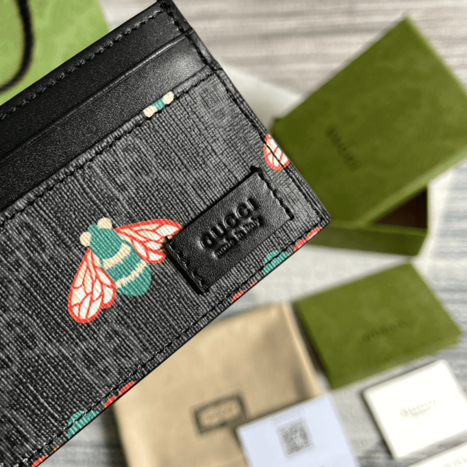 Gucci Card Case Black with Bees Signature 4in/10cm For Men view 6
