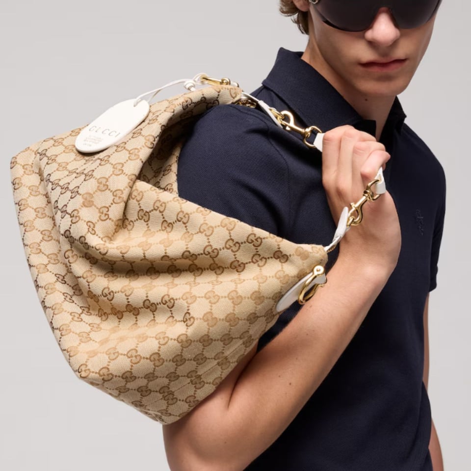 Gucci Brera Medium Crossbody Bag 33cm/13in Sand And Dark Brown GG Canvas A00B4O view 2