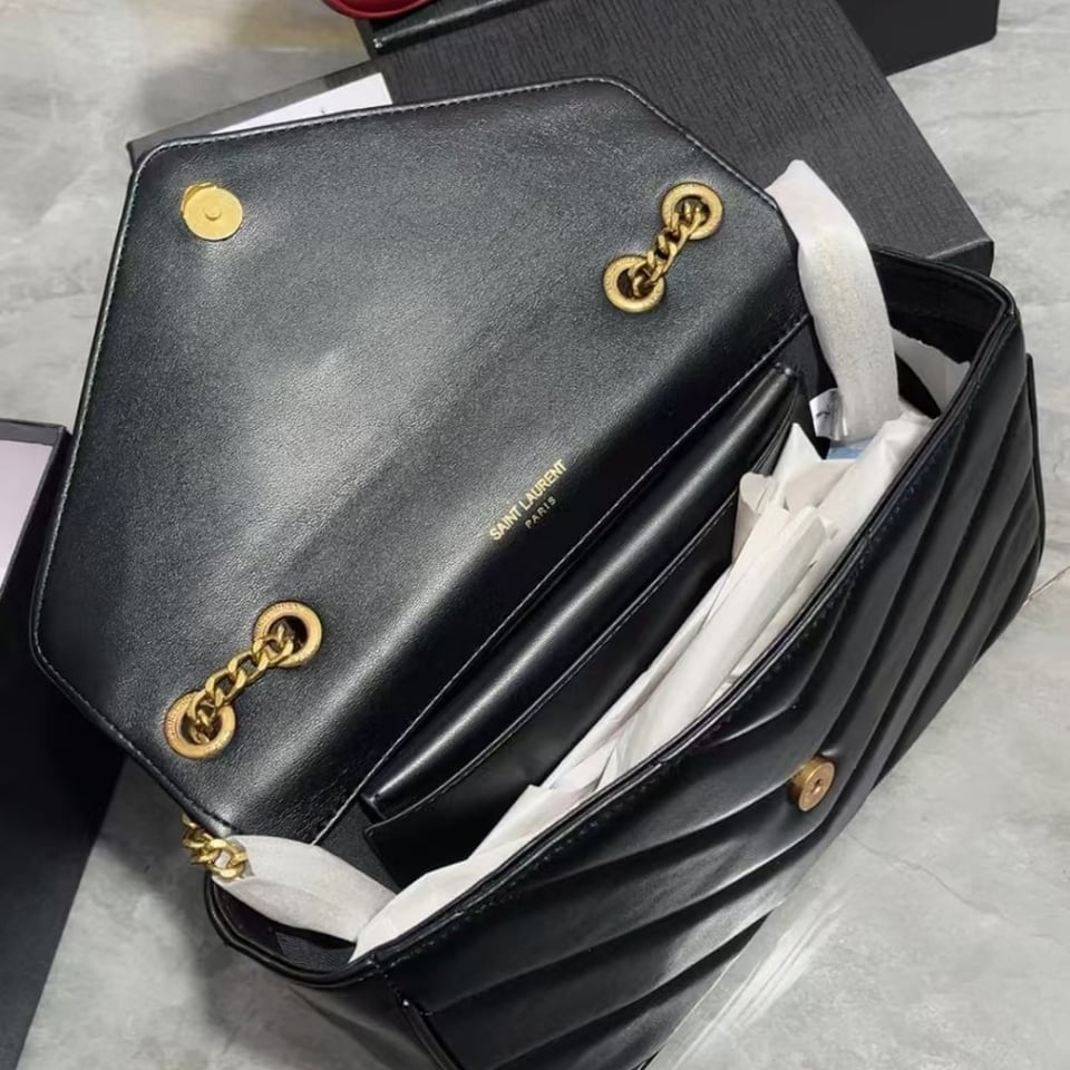 Saint Laurent Loulou Medium Chain Bag Black 29Cm view 5