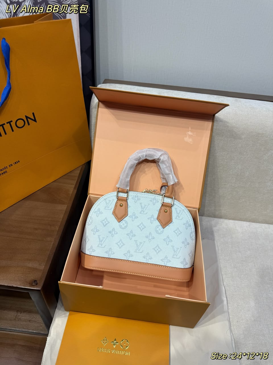 Louis Vuitton Alma BB Bag Monogram Origine Bleu Courrier 23.5cm M27526 view 3