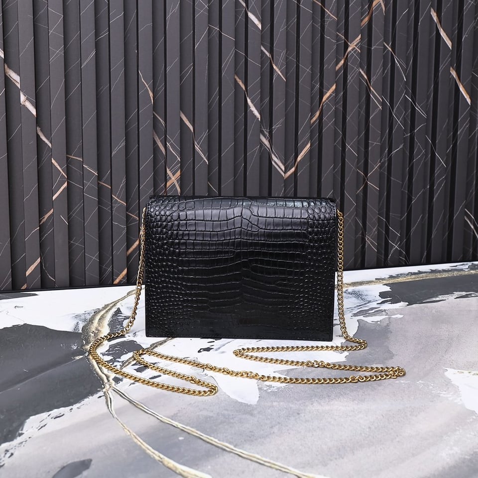 Saint Laurent Cassandra Shiny Leather Cross-Body Bag Black view 4