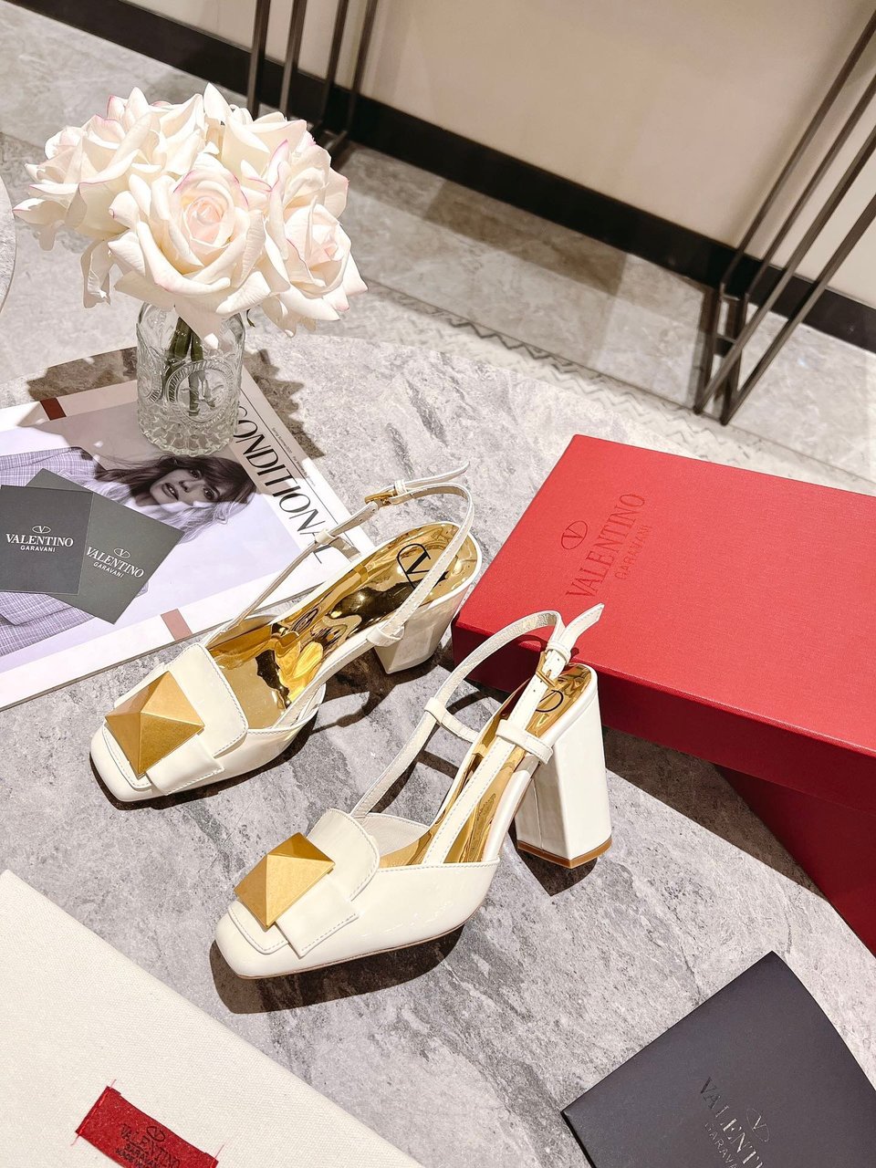 Valentino Garavani One Stud Patent Leather Slingback Pump White view 5