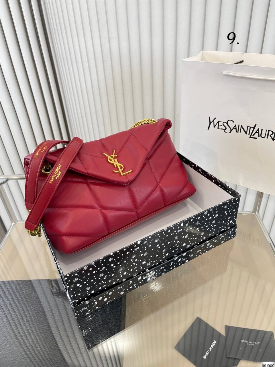 Saint Laurent Puffer Small Chain Bag In Quilted Red 28Cm view 3