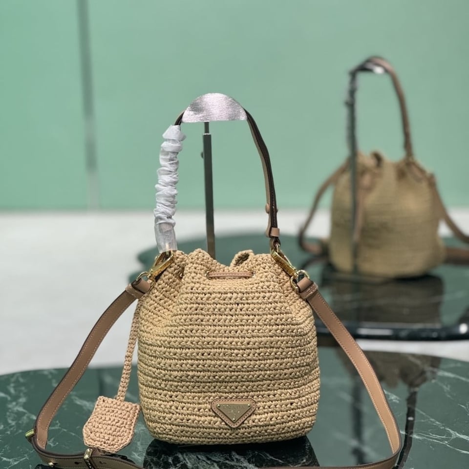 Prada Crochet And Mini Bucket Bag Natural 20Cm view 5