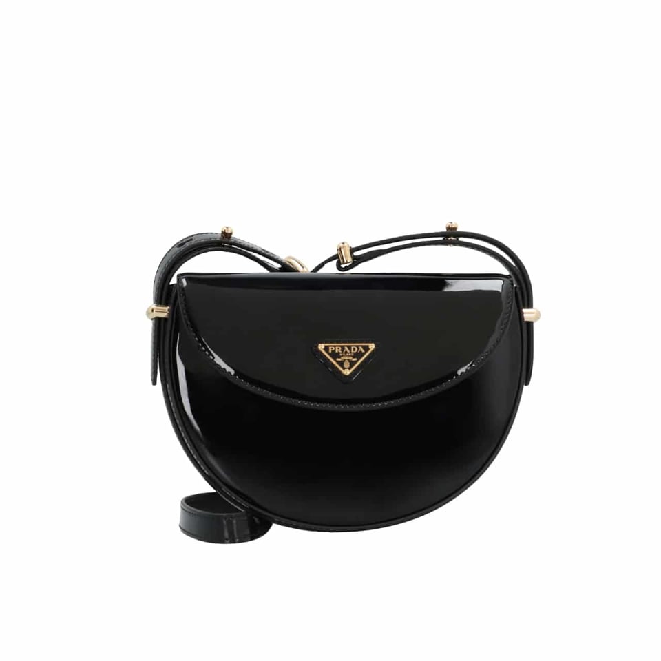Prada Triangle Logo Patent Leather Shoulder Bag Black 17Cm
