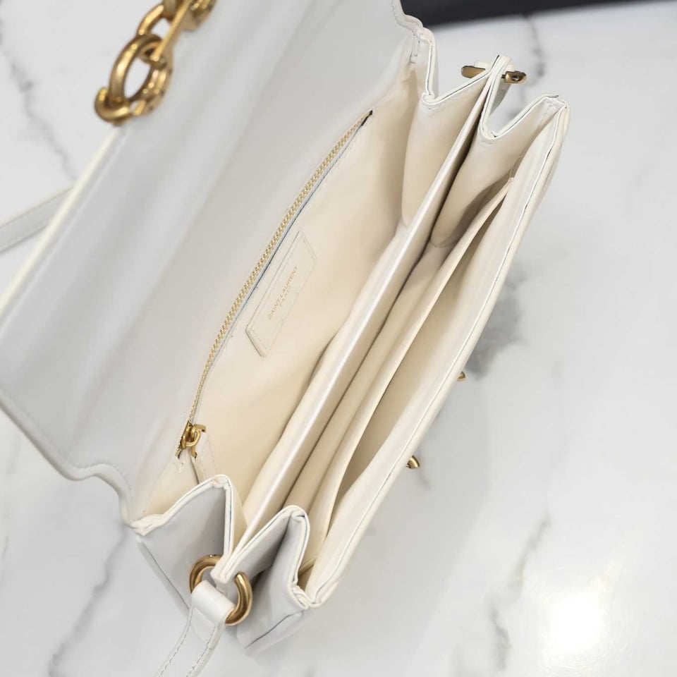 Saint Laurent Le Maillon Satchel In Smooth Leather Blanc Vintage view 3