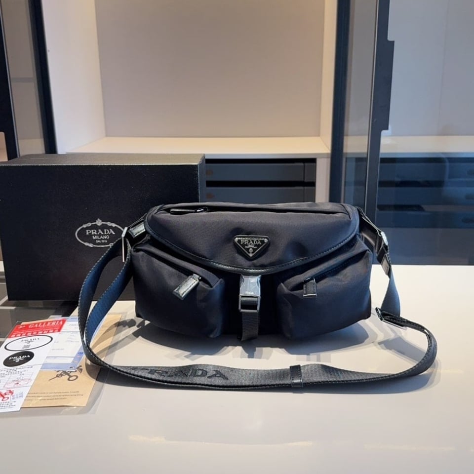 Prada Re Nylon And Leather Shoulder Bag Black 28Cm view 3