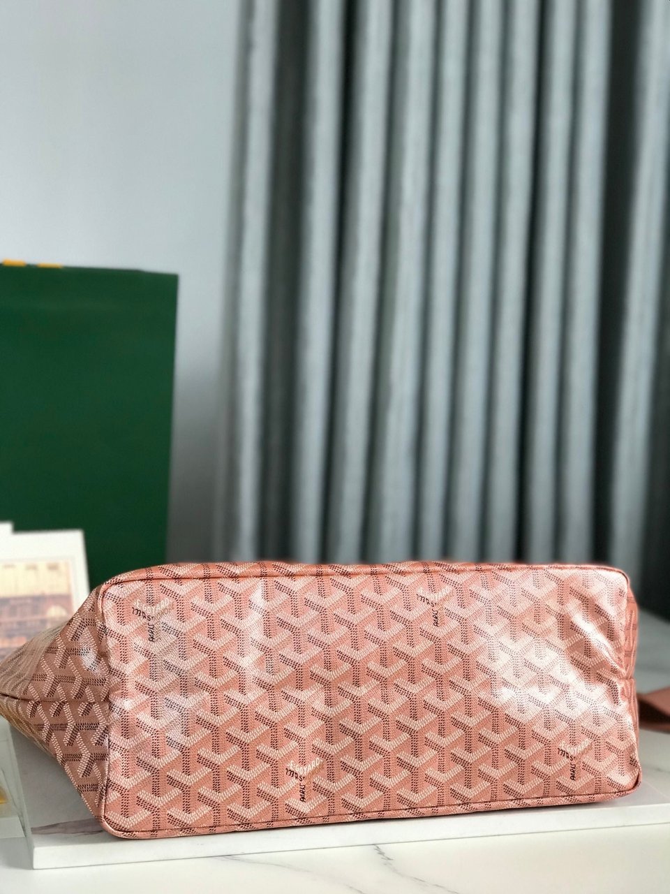 Goyard Saint Louis Pm Bag 34Cm Pink Canvas Chevroches Calfskin view 9