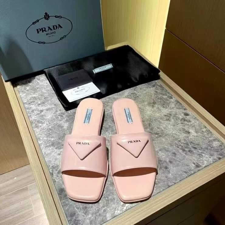 Prada Brushed Leather Slide In Pink view 6