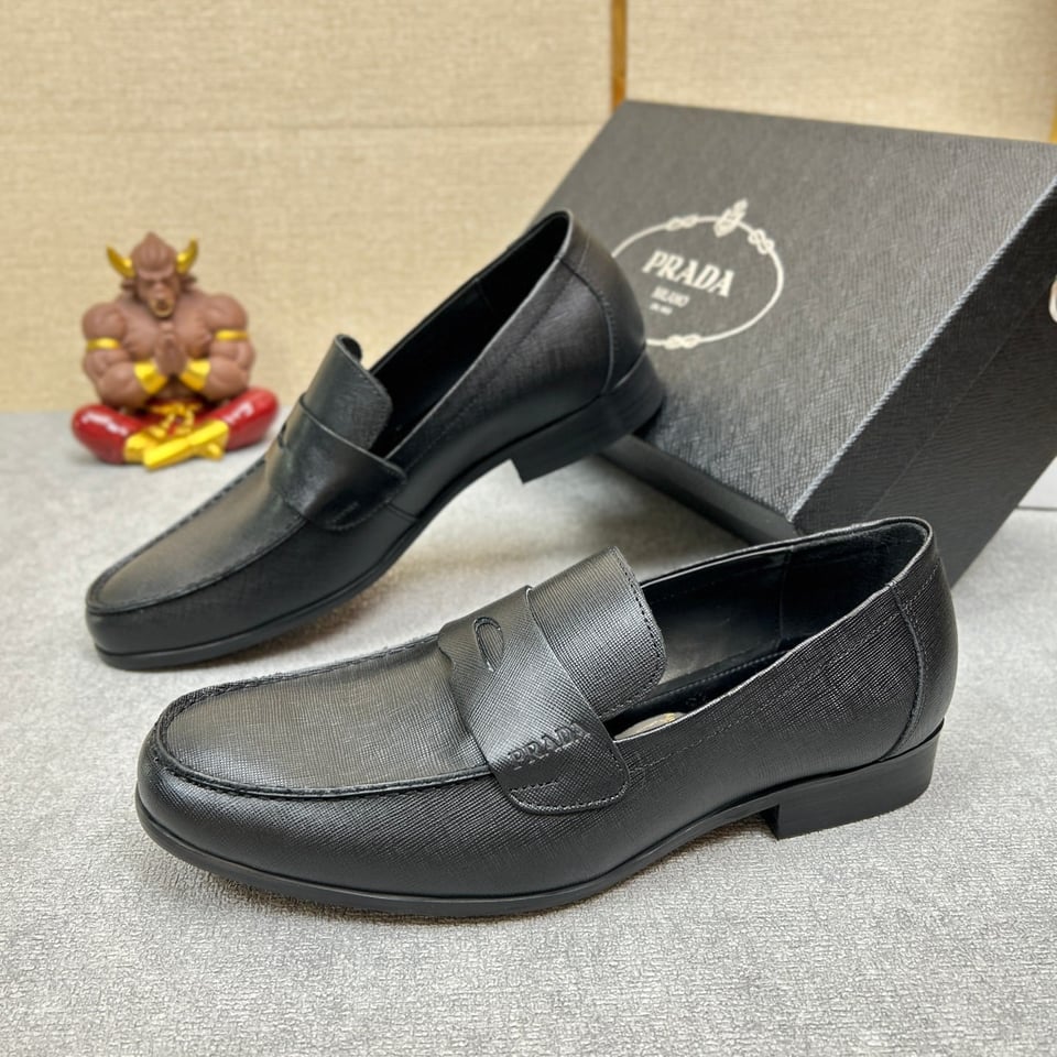 Prada Saffiano Leather Penny Loafers Black view 8
