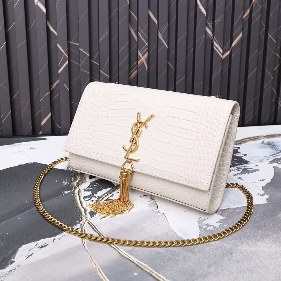 Saint Laurent Kate Medium Chain Bag With Tassel In Shiny White view 6
