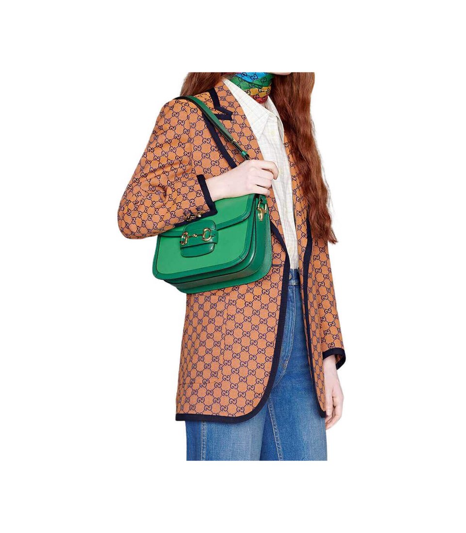 Gucci Horsebit 1955 Small Shoulder Bag Green Leather view 3