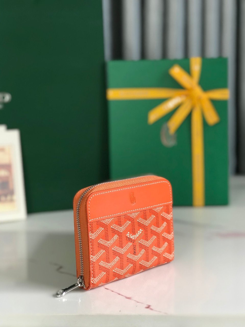Goyard Matignon Mini Wallet 11 Cm Orange Goyardine Canvas And Calfskin view 7