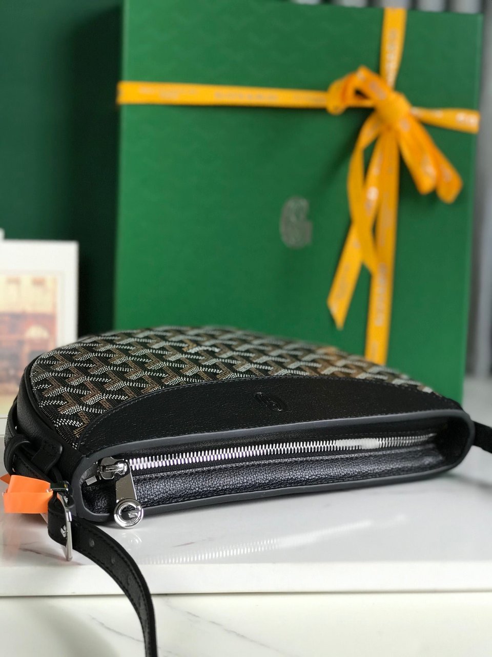 Goyard Hirondelle Bag 25 Cm Black Lambskin And Goyardine Canvas view 9