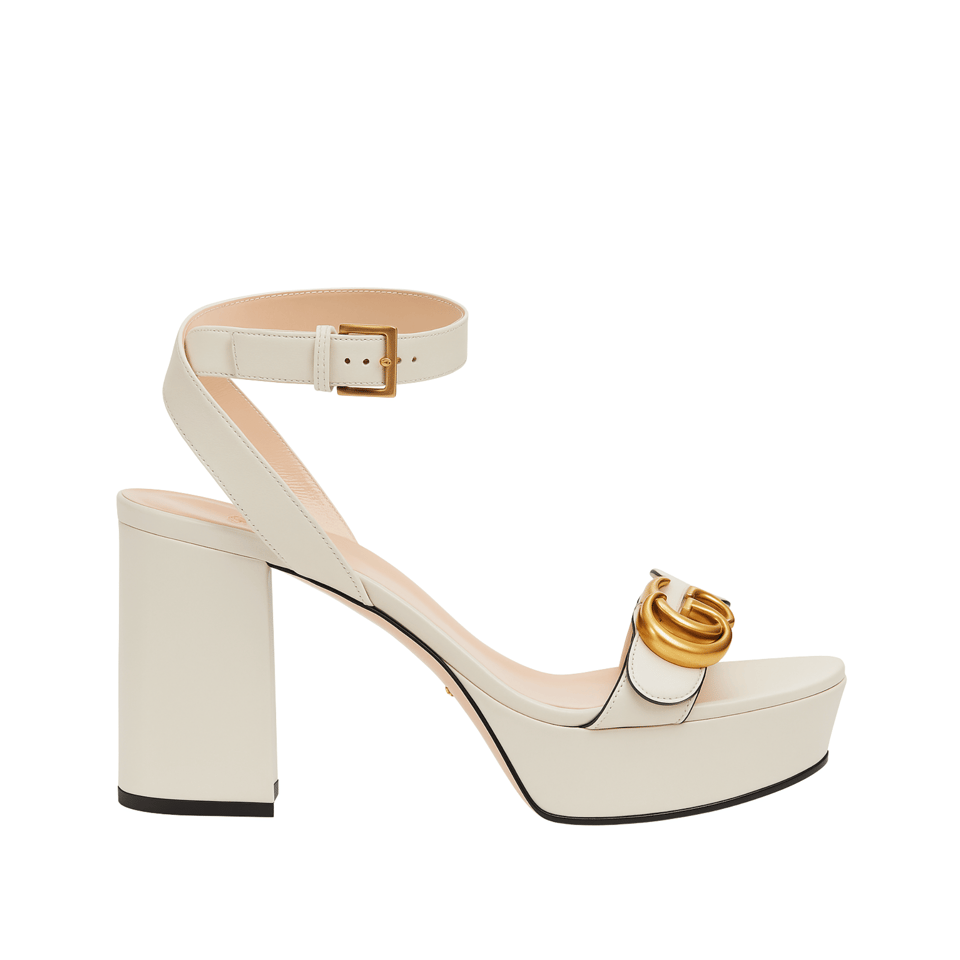 Gucci Gg Leather Heeled Sandal White view 2