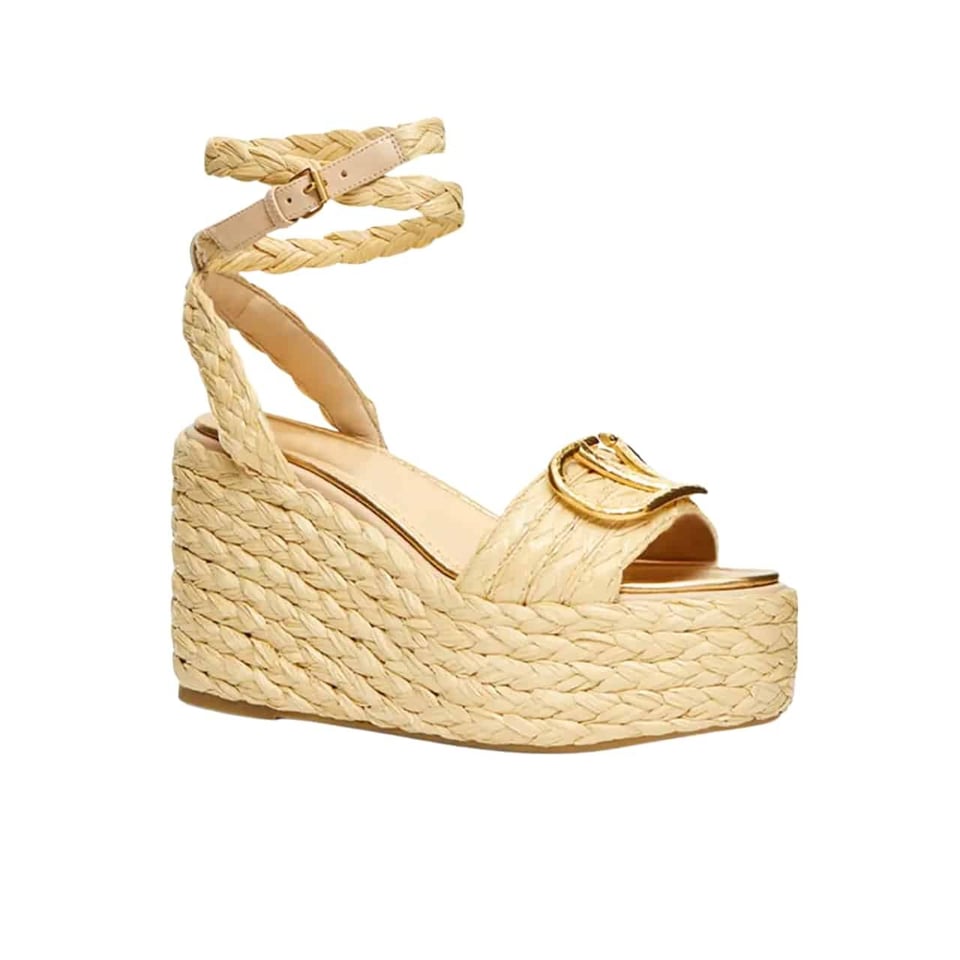 Valentino Garavani Vlogo Raffia Platform Wedge Sandals Natural view 2