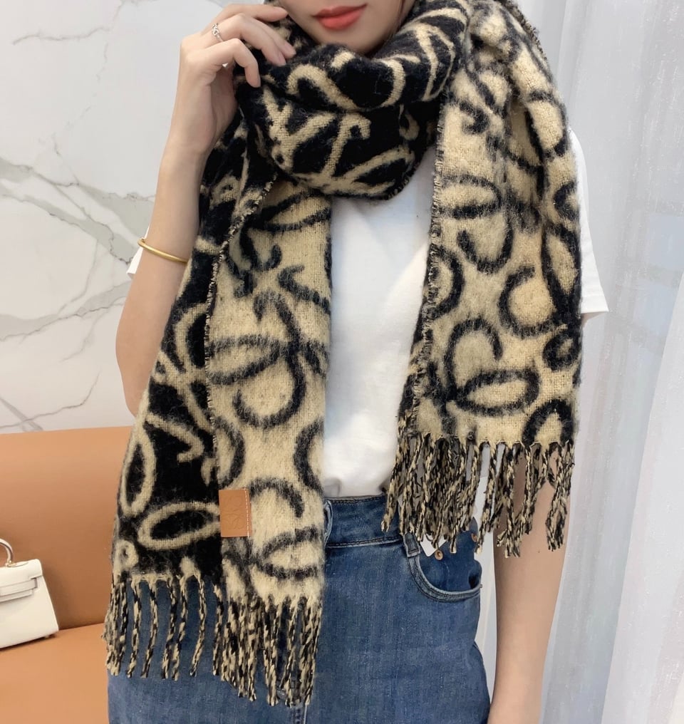 Loewe Mohair Scarf Anagram Black Beige For Women 186cm view 6