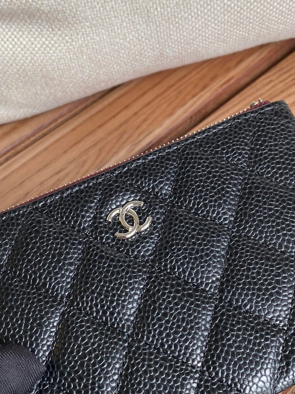 Chanel Zipped Wallet 15 Black Caviar Silver Hardware view 9