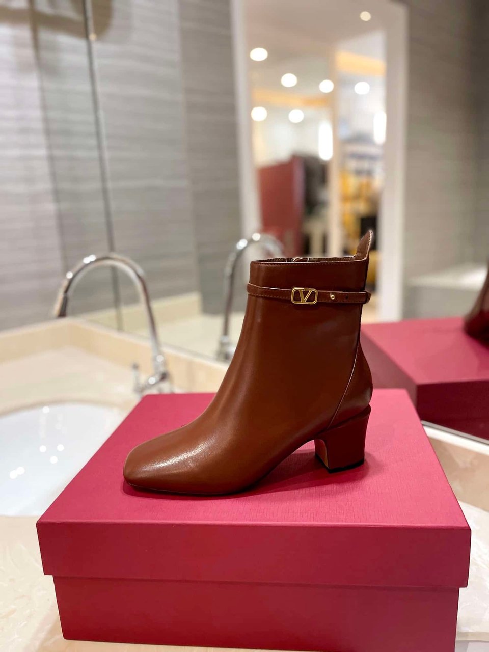 Valentino Garavani Tan Go Ankle Boot In Calfskin Leather Brown view 5