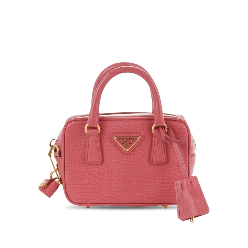 Prada Saffiano Lux Signature Mini Bauletto Bag Pink 19Cm view 2