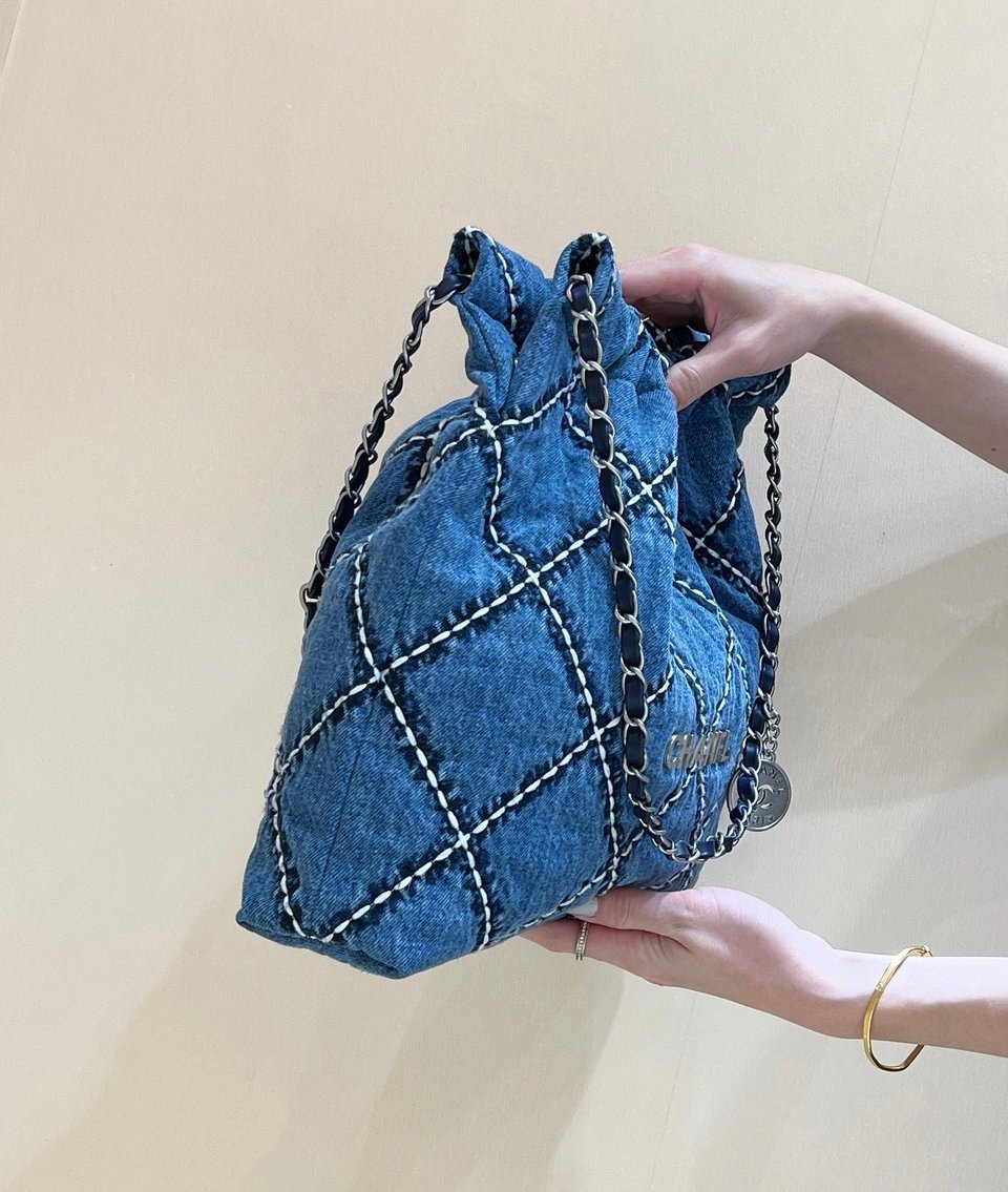 Chanel 24P Stitched Denim Silver Hardware view 7