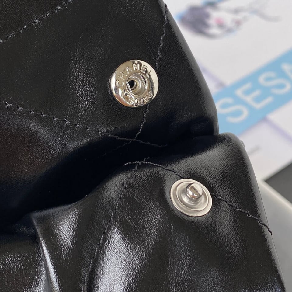 Chanel 22 Small Handbag Shiny Calfskin Black Silver view 10