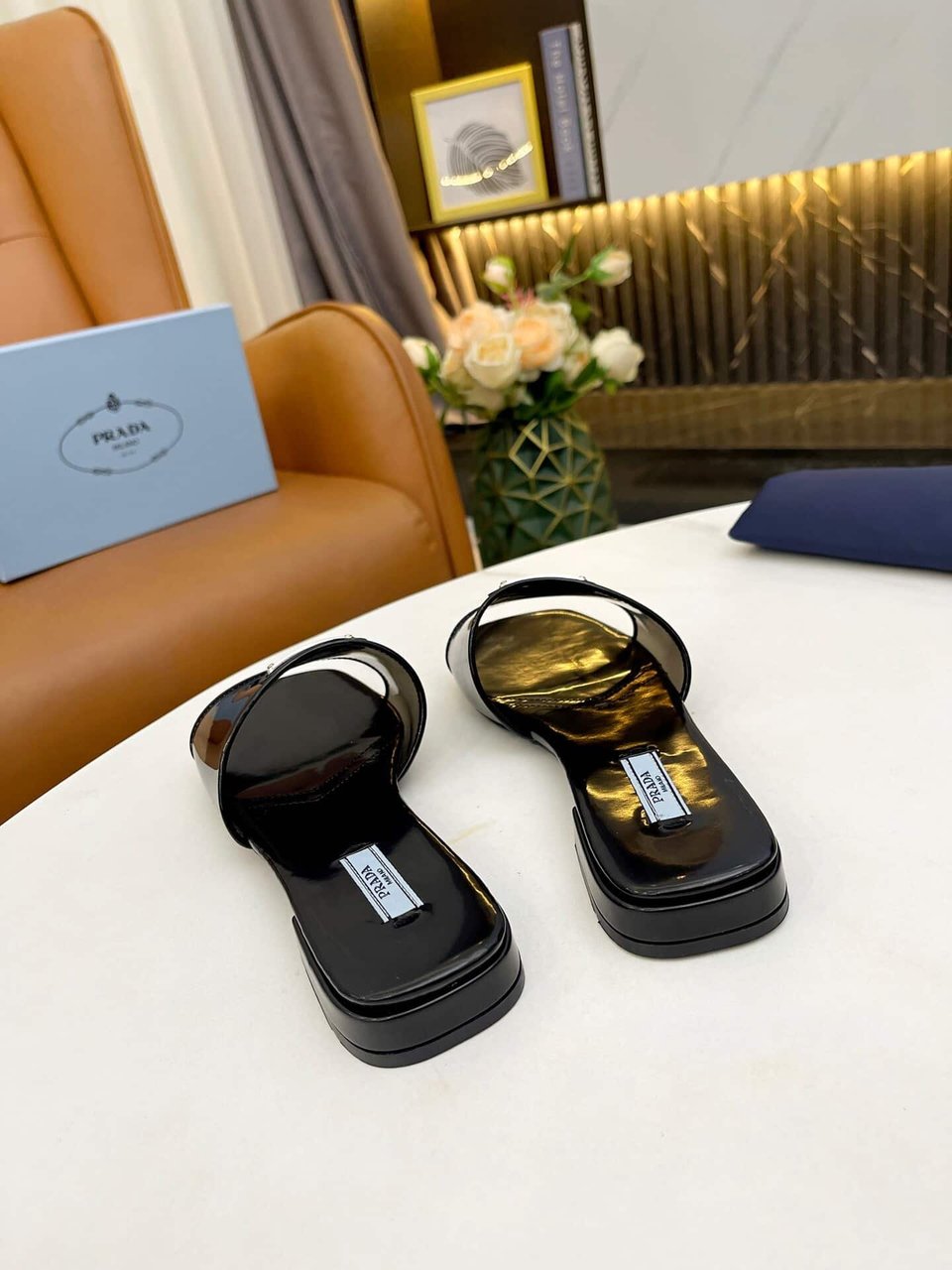 Prada Logo Plaque Slip On Black view 3