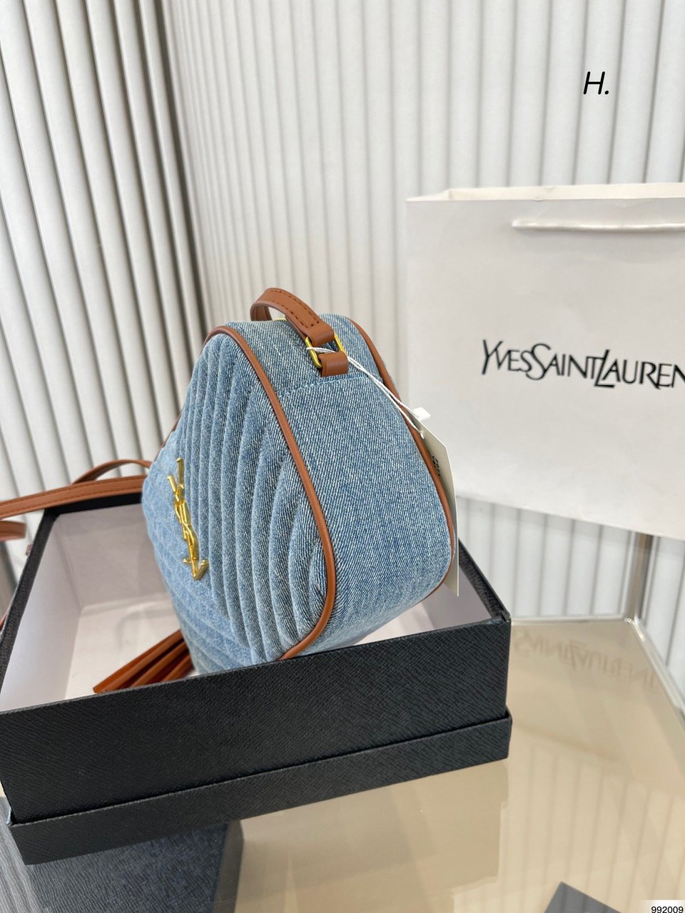 Saint Laurent Women’S Blue Mini Lou Denim Camera Bag 23Cm view 6