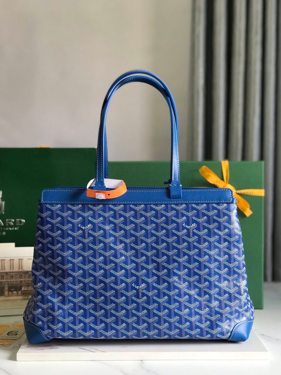 Goyard Bellechasse Biaude Pm Bag 36 Cm Blue Goyardine Canvas And Calfskin Trim view 5