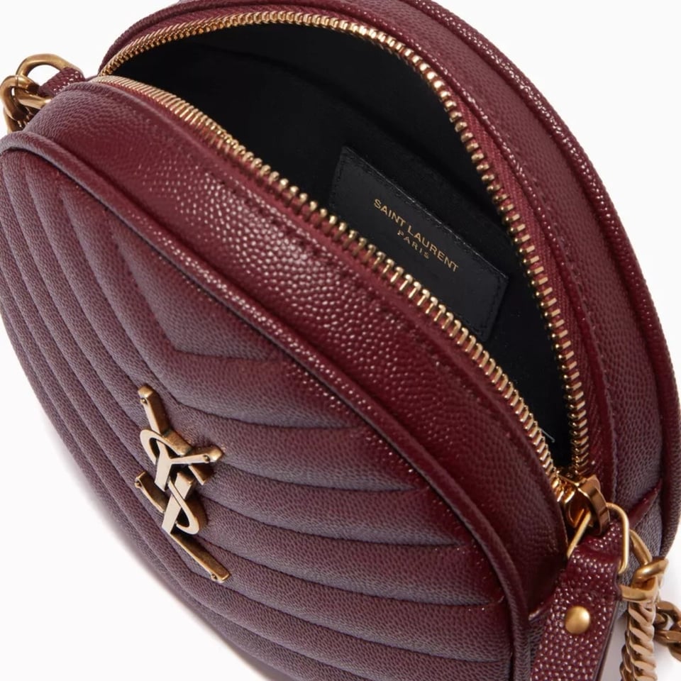Saint Laurent Vinyle Round Camera Bag In Chevron Quilted Grain De Poudre Embossed Leather Red 18Cm view 5