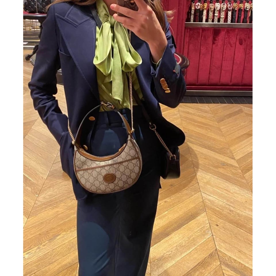Gucci Half-Moon-Shaped Mini Bag with Interlocking G Brown view 10
