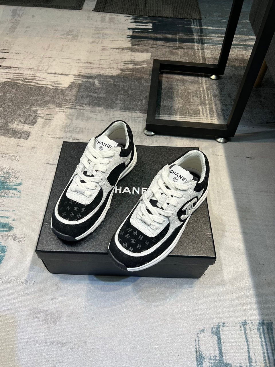 Chanel Cc Embossed Logo Suede Black White view 5