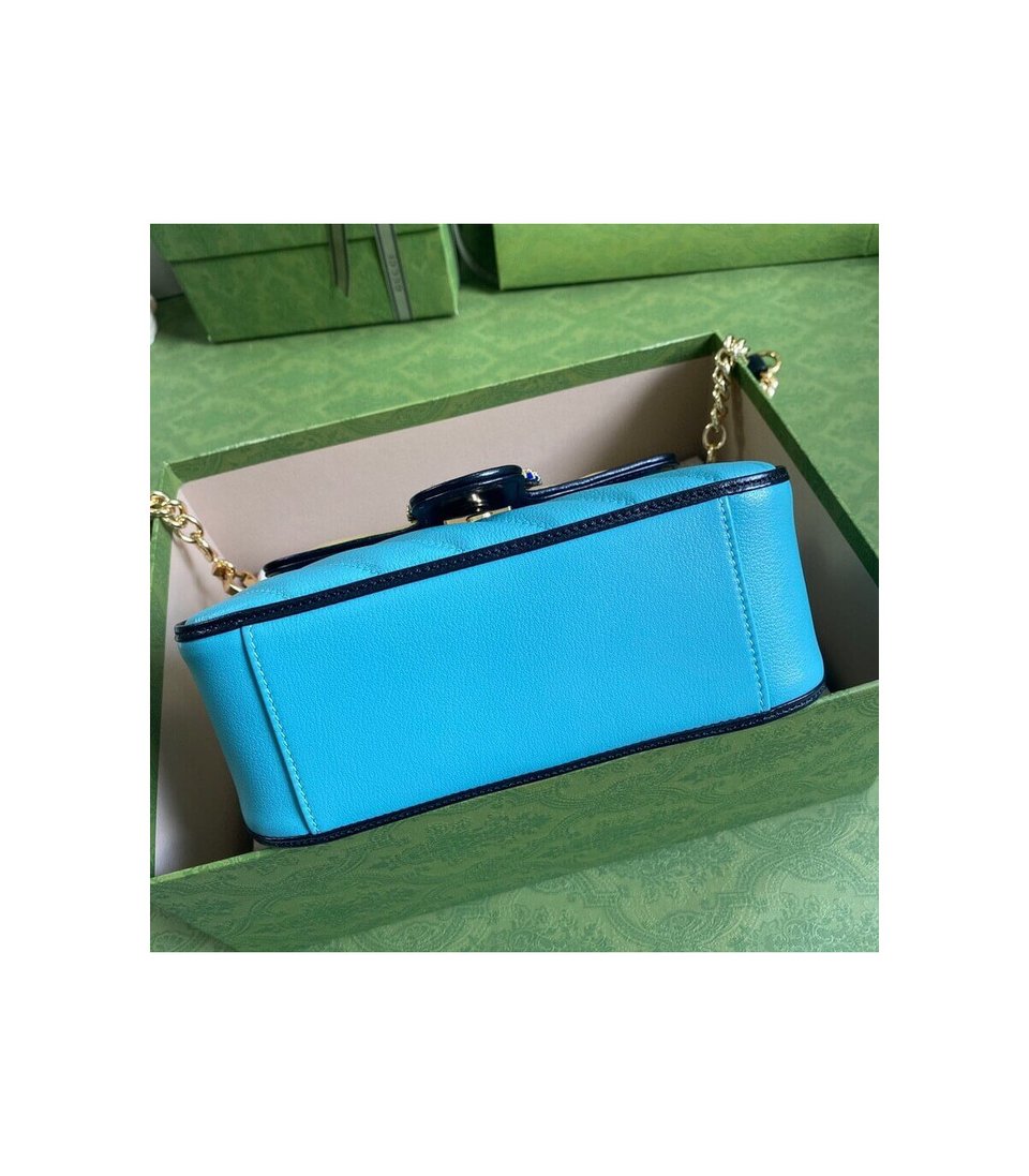 Gucci GG Marmont Mini Bag Butter and Pastel Blue Leather view 6