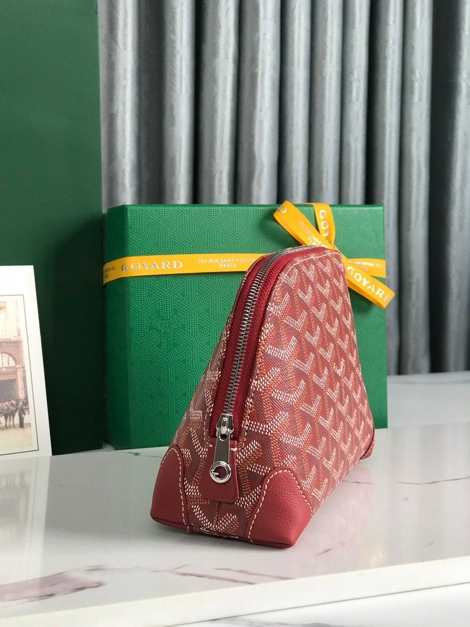 Goyard Vendôme Cosmetic Pouch 17 Cm Classic Red Goyardine Canvas And Calfskin Trim view 10