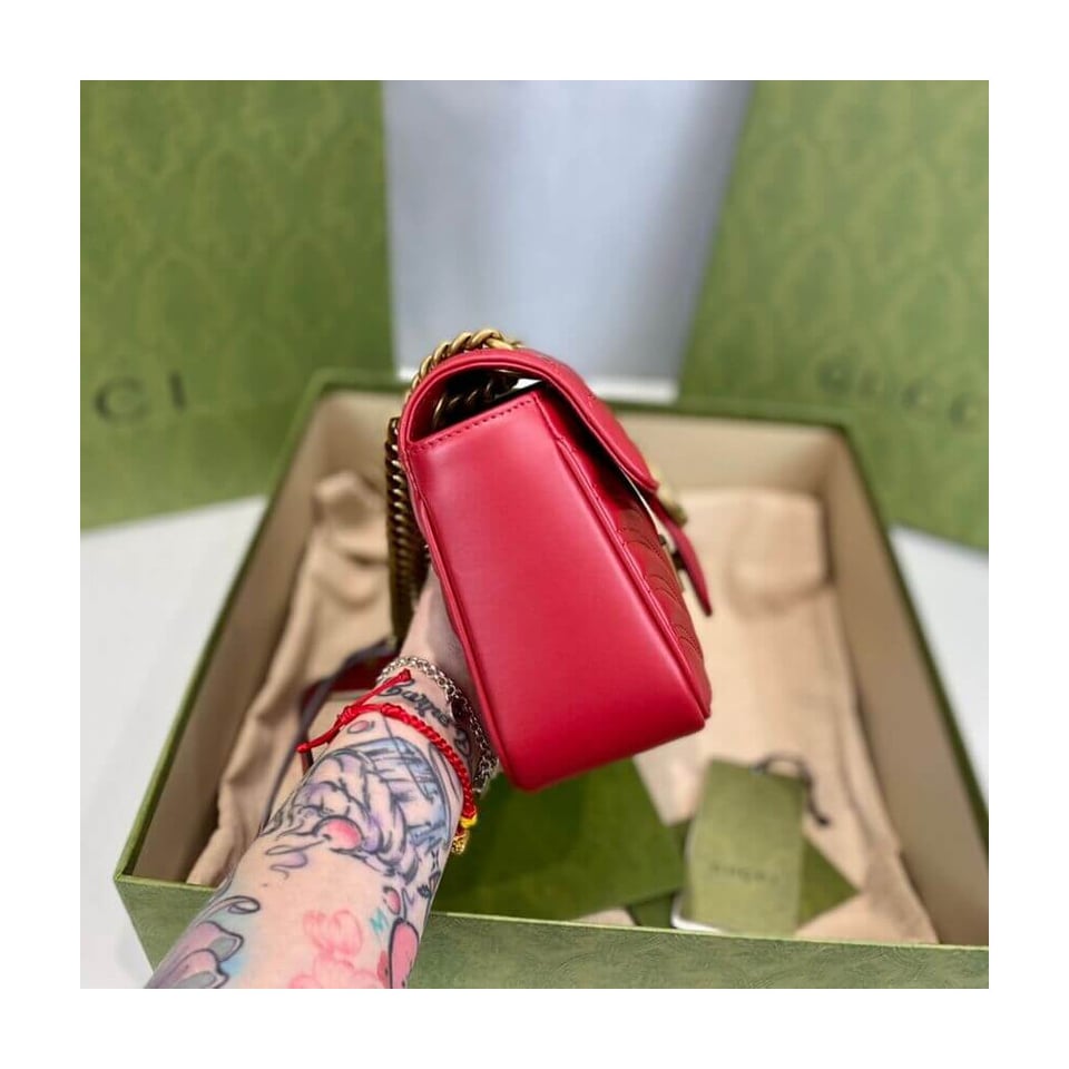 Gucci GG Marmont Matelasse Chevron Leather Small Shoulder Bag Red view 13