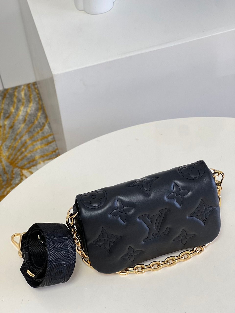 Louis Vuitton Wallet On Strap Bubblegram Black view 3