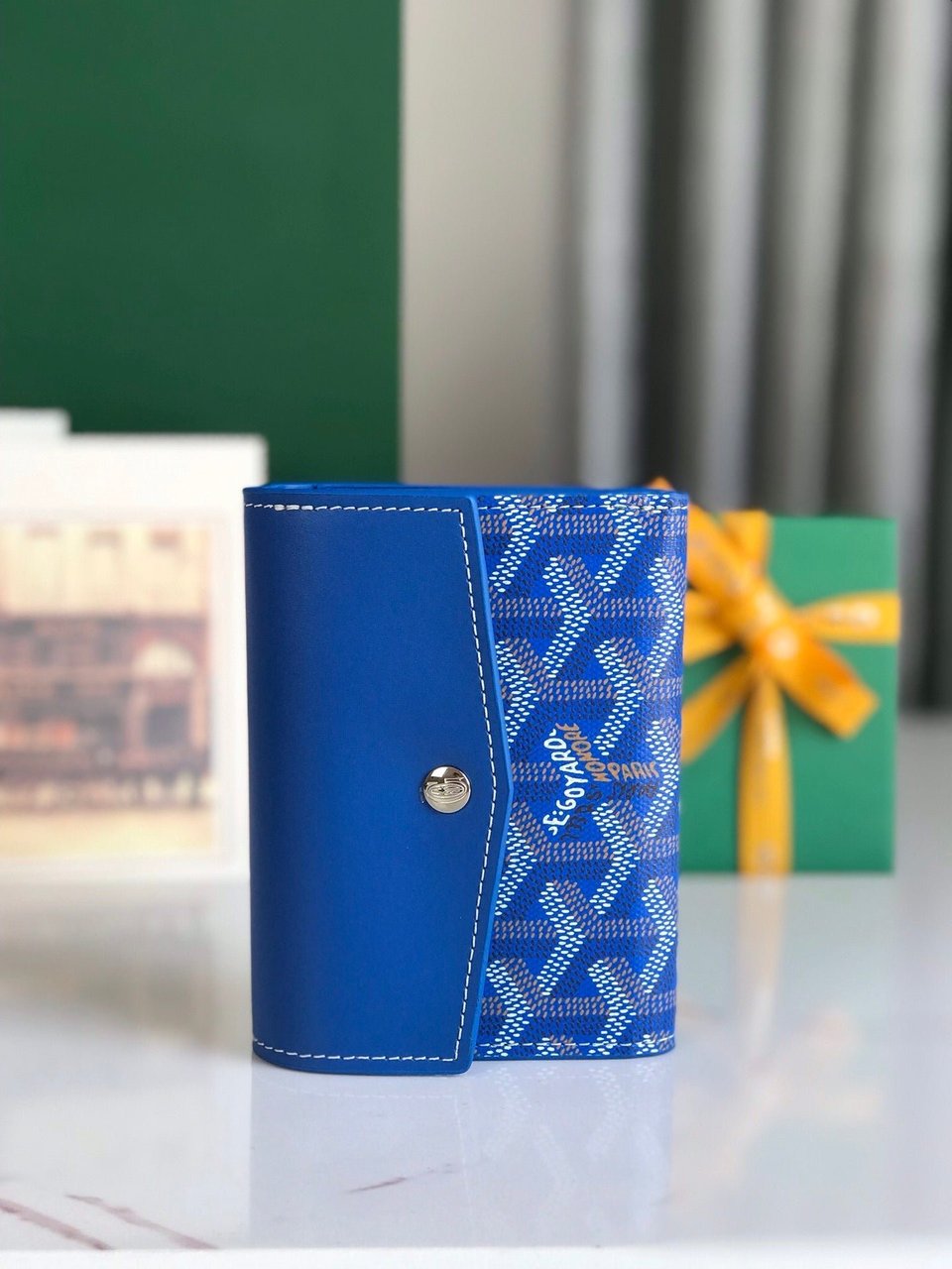 Goyard Saint-Gabriel Wallet 12 Cm Sapphire Blue Calfskin And Goyardine Canvas view 9