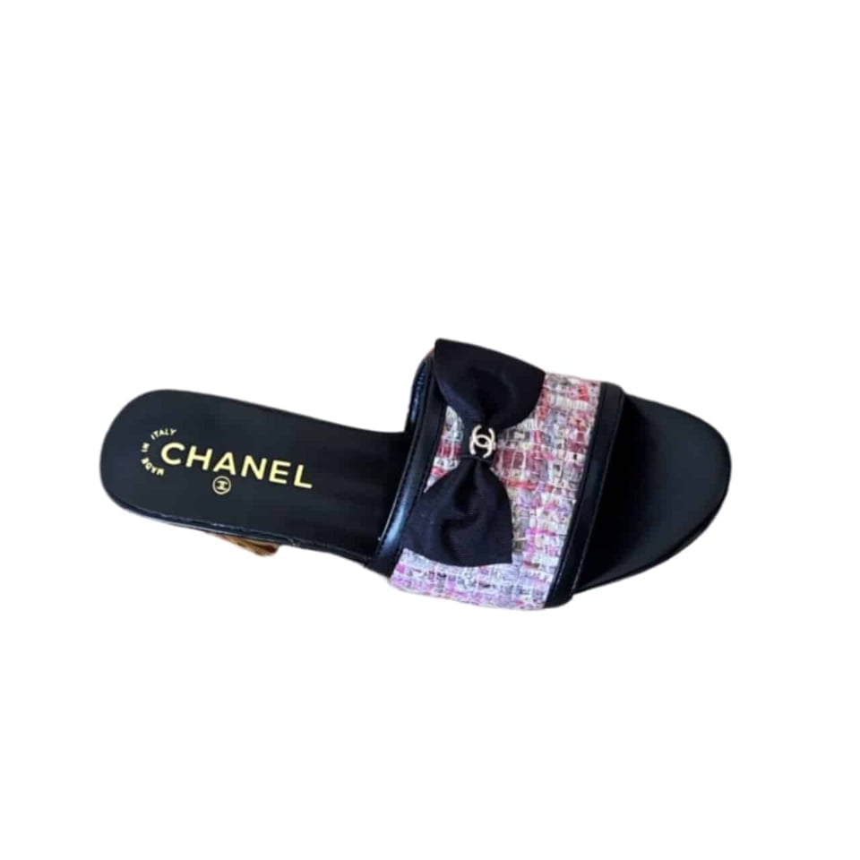 Chanel Grosgrain Ribbon Bow Mule Tweed Pink G45691