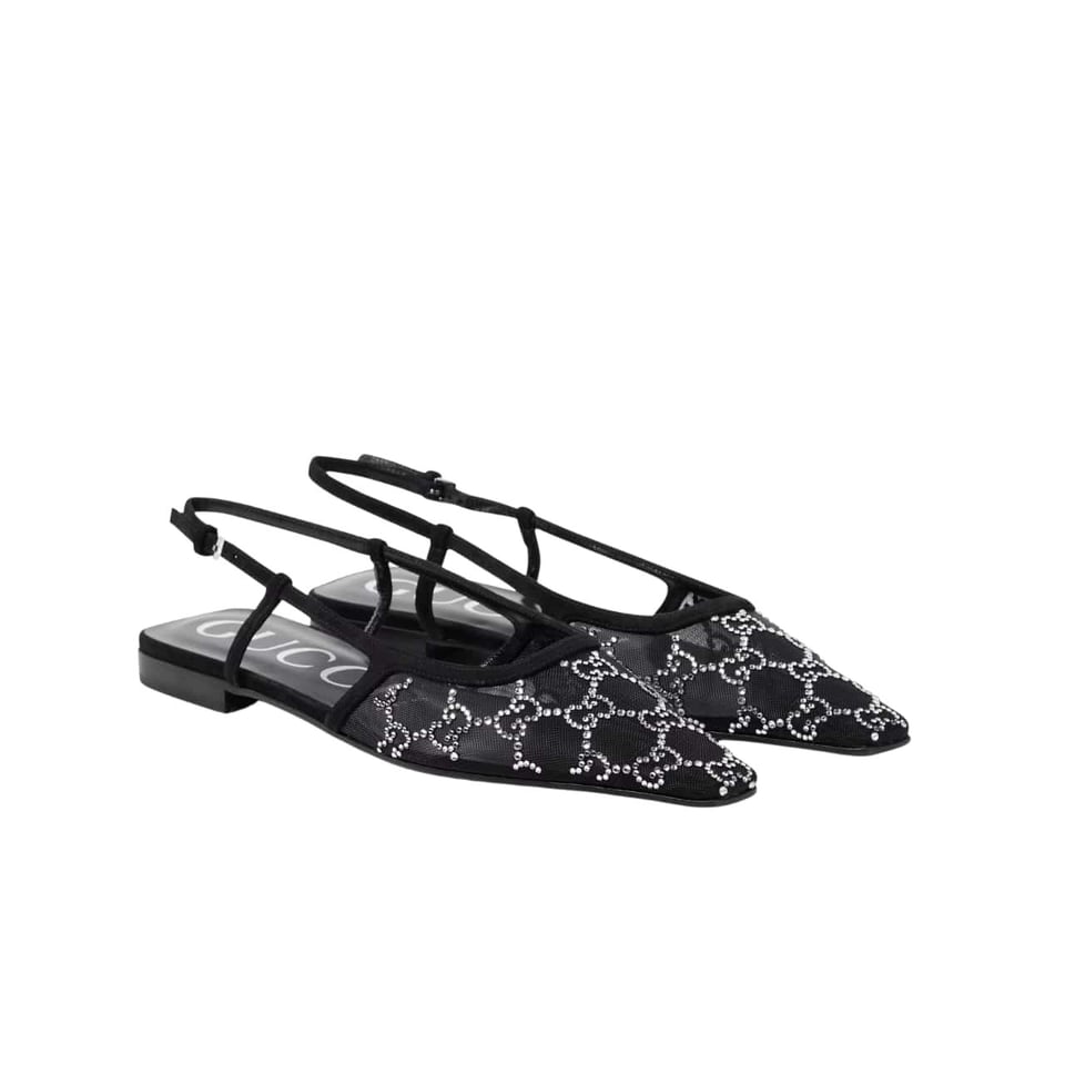 Gucci Gg Embellished Slingback Flats Black view 2