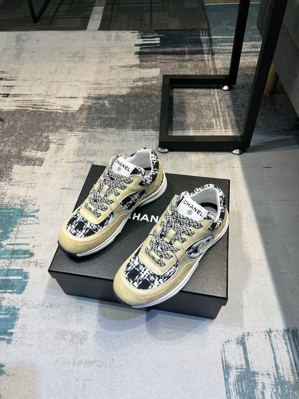 Chanel Coton Tweed Suede Calfskin Sneakers Black view 6