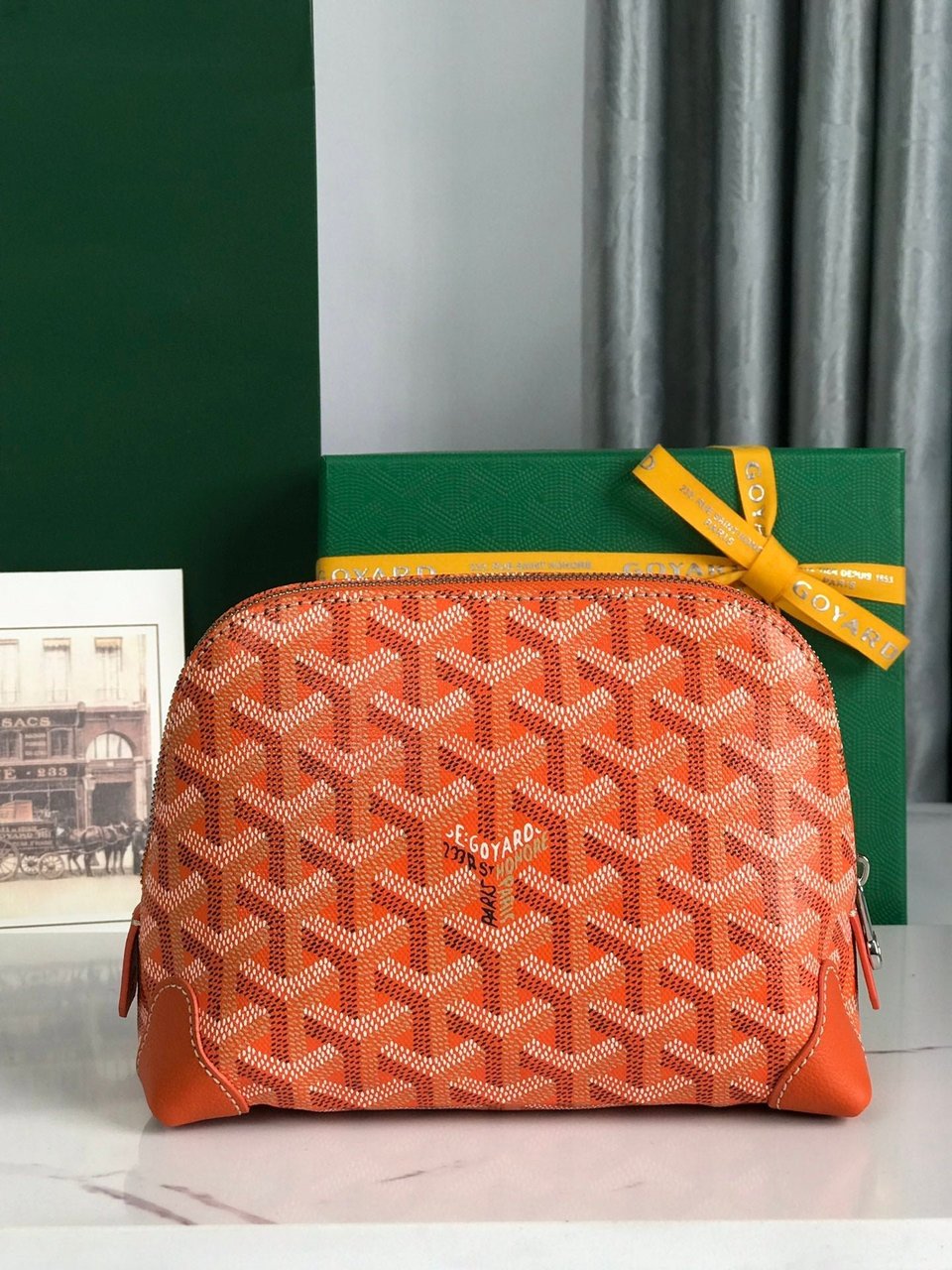 Goyard Vendôme Cosmetic Pouch Orange Goyardine Canvas And Calfskin Trim 17cm view 8