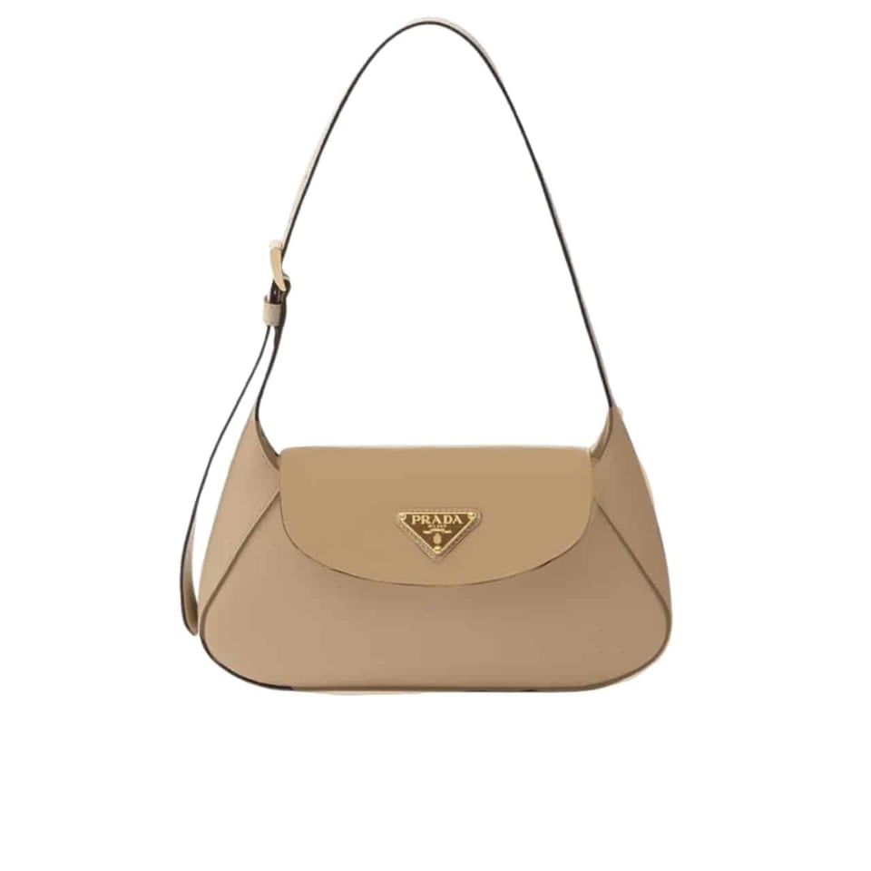 Prada Triangle Logo Shoulder Bag Beige 24Cm view 2